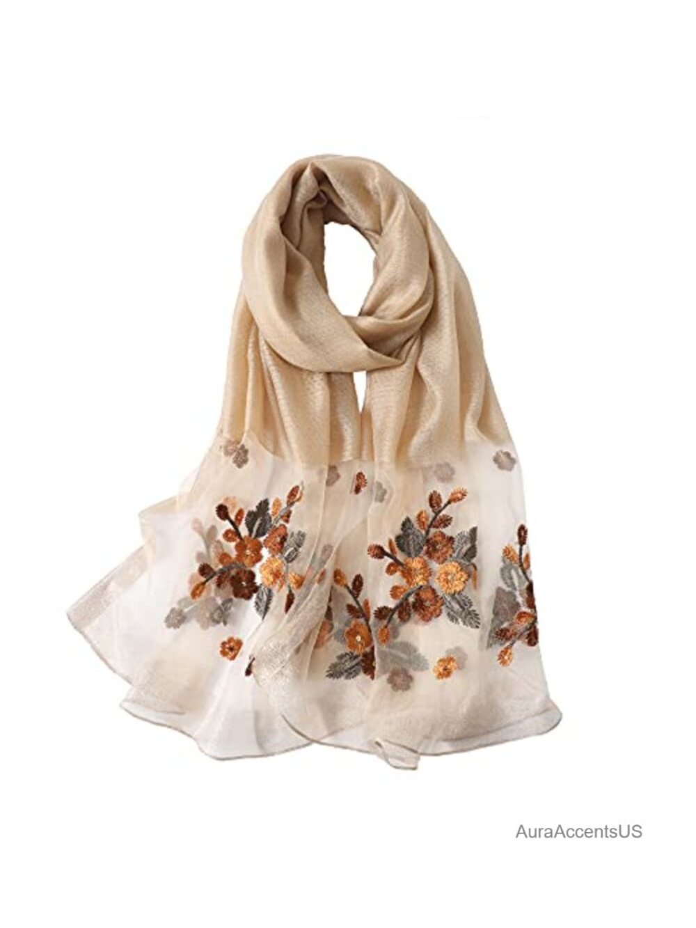Floral Silk Blend Scarf & Wrap 75x28 Inches Long Shawl